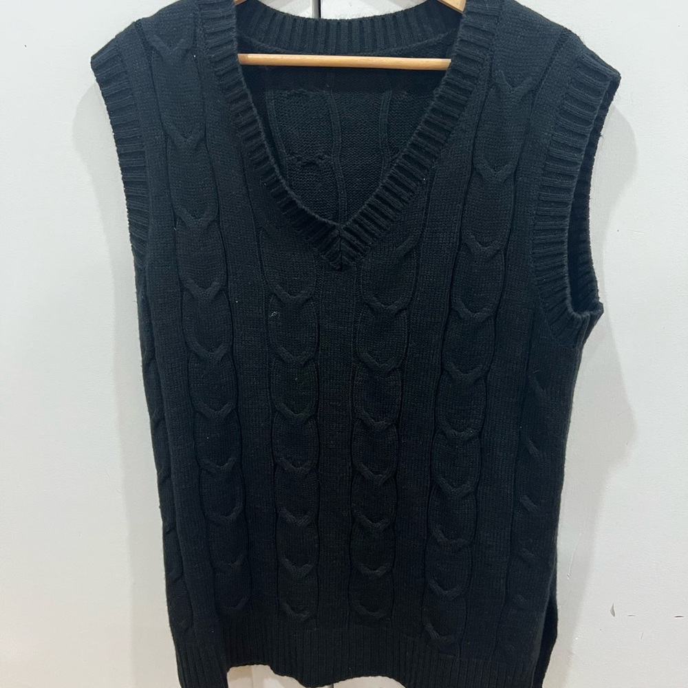 Black Cable Knit Sleeveless Dress
